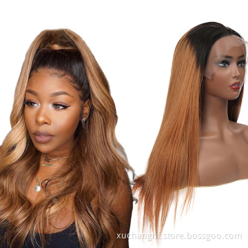 Ombre T1B/30 Wig Straight Hair Glueless Full Lace Wigs 30"Brazilian Human Hair Wigs For Black Women